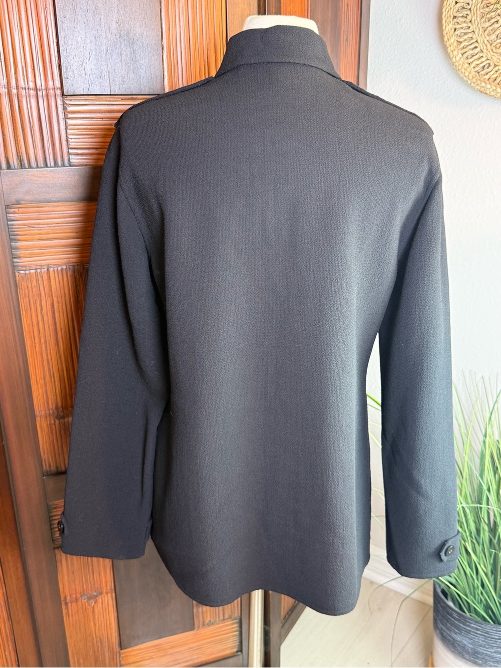 Vintage 1990s Linda Allard Ellen Tracy Black Wool Shirt Jacket Blazer Size 10 - Picture 7 of 12